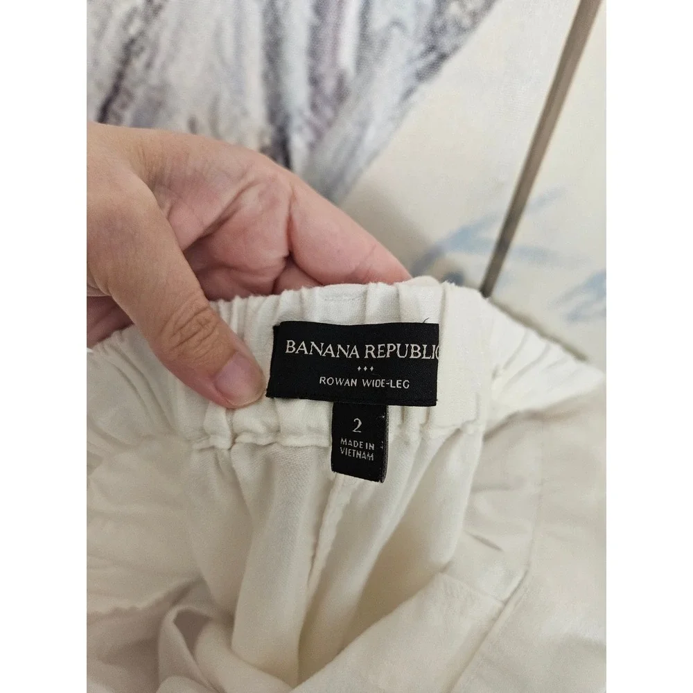 Banana Republic Rowan Wide Leg Pants 2 White Linen Blend Tie Waist High Rise